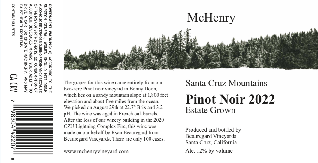 McHenry Vineyard 2022 Estate Label