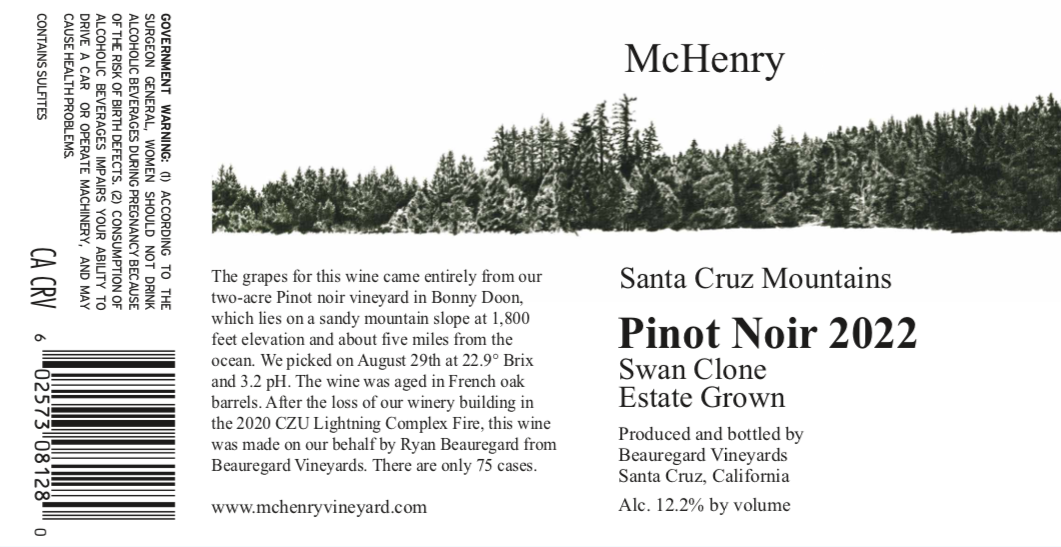 McHenry Vineyard 2022 Estate Label